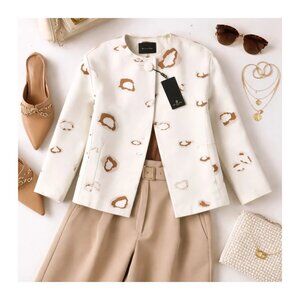 Massimo Dutti Women’s SZ4 Animal Print Jacket Blazer 100% Cotton 3/4 Sleeve Coat